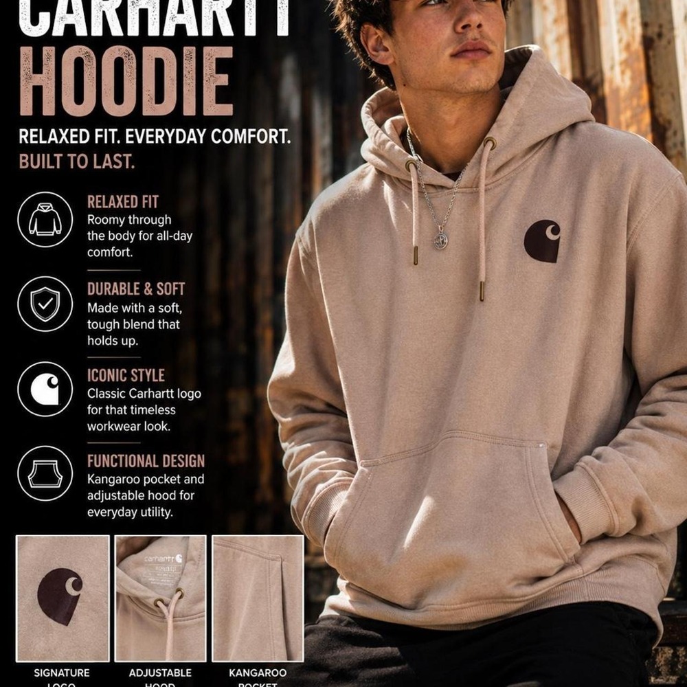 Carhartt Hoodie Youth XL (16–18) Relaxed Fit Beige Pink Pullover Sweatshirt Logo